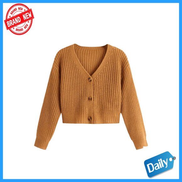 Girls Long Sleeve V Neck Button Front Ribbed Knit Cardigan Sweater
